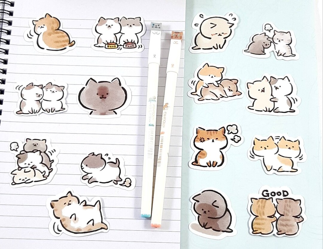 12 Sheets Glitter Cute Cat Cartoon Stickers for Photocards Collage