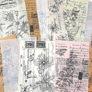 Botanisches Junk Journal Papier, Floral Journal Papier, Wilde Blume Hintergrund Papiere für Scrapbooking & Art Journaling, Papier Ephemera, 10 Stück