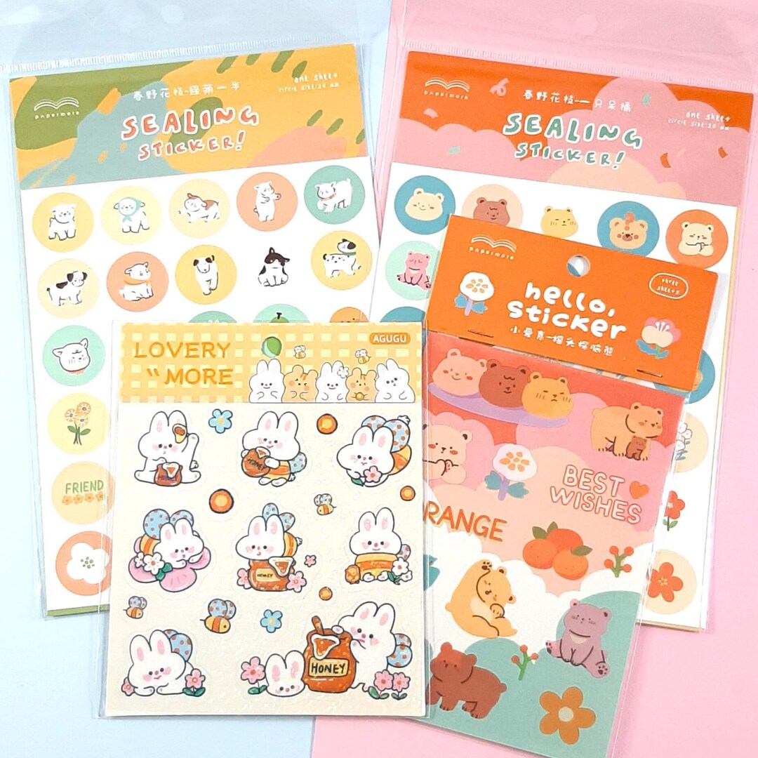 Kawaii Animal Sticker Sheet Bundle, Cute Journal Stickers (5 Sheets) - Etsy