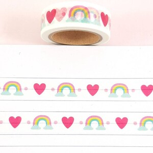 Hearts and Rainbows Washi Tape, Kawaii Washi Tape, Journal Supplies