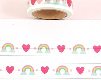 Hearts and Rainbows Washi Tape, Kawaii Washi Tape, Journal Supplies