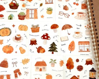Autumn Sticker Book,  Mixed Autumn Journal and Scrapbooking Stickers, Craft Supplies, 20 Sheets