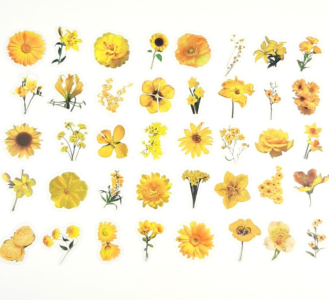 Yellow Floral Stickers, Yellow Flower Sticker, Wildflower Stickers ...