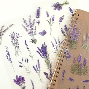 Lavendel Aufkleber, Lila Blumen Sticker Bogen, Floral Journal und Planer Deco, Scrapbook Aufkleber, Bastel Aufkleber