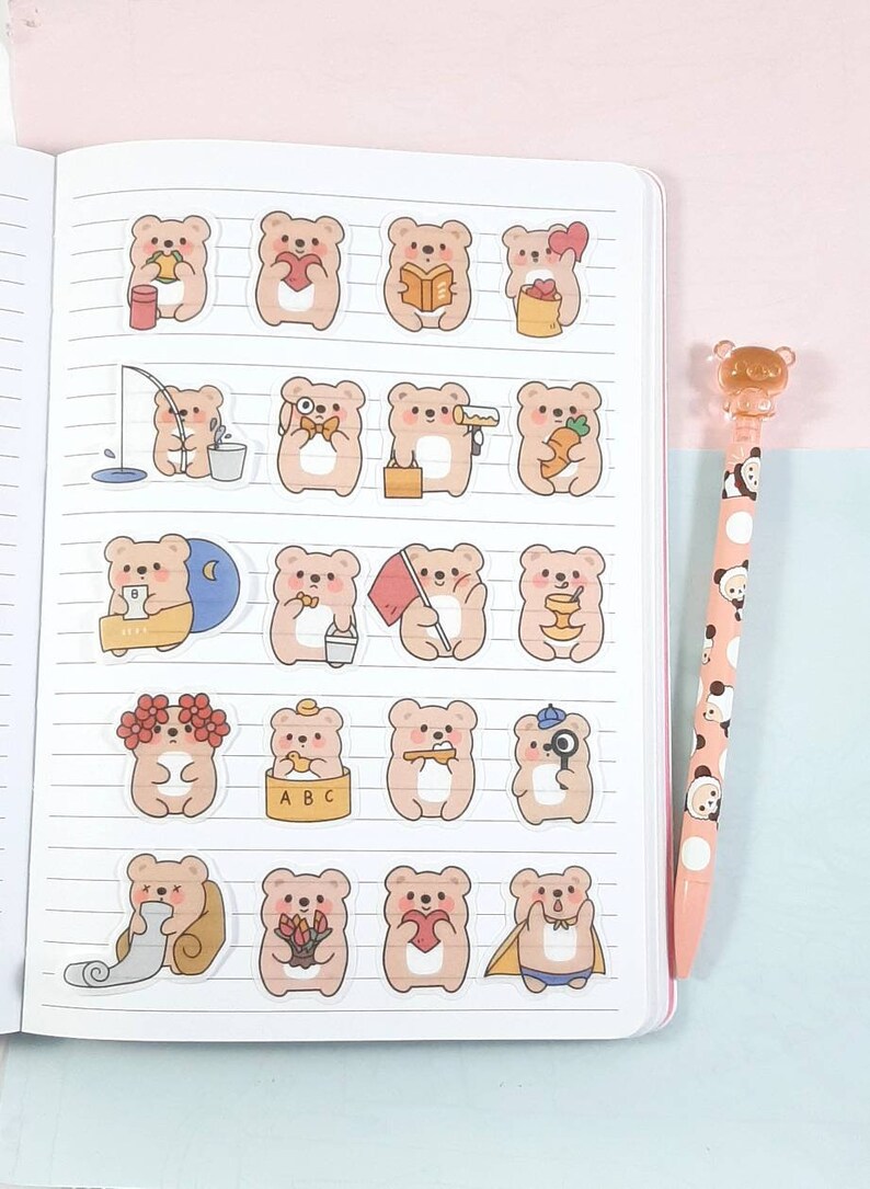 Cute Bear Stickers Kawaii Bear Stickers Journal Stickers Etsy