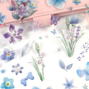 Floral Sticker Blätter, Blau & Lila Blumen Aufkleber, Floral Journal und Planer Deco, Scrapbooking, Bastel Aufkleber, 4 Bögen