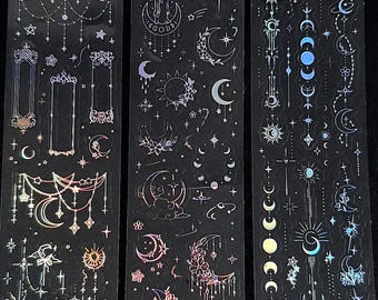 Silver Holographic Moon Stickers, Celestial Stickers,  Moon and Star Stickers, Kpop Polco Deco Stickers for Toploaders , 3 Sheets