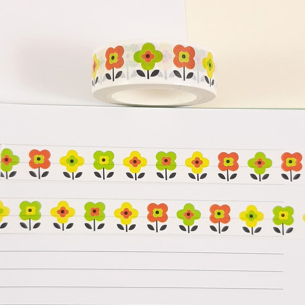 Retro Flower Pattern Washi Tape, Scandi Folk Pattern Washi Tape, Scrapbooking, Journal and Planner Supplies, , Paper Crafts, 10M