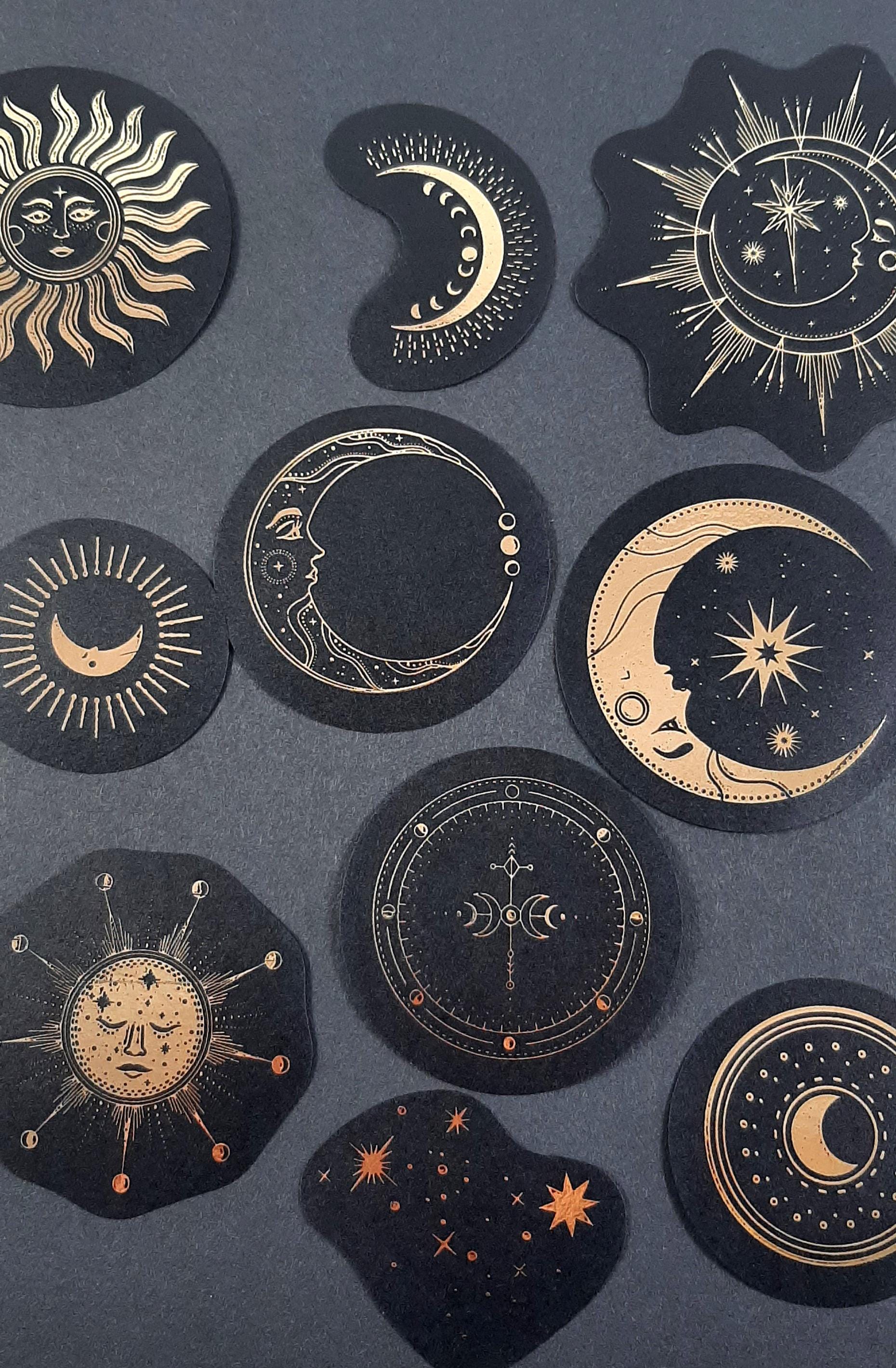 Gold Moon and Stars Stickers, Sun & Moon Stickers, Large Celestial ...