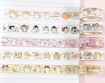 Cute Animal Washi Tape, Kawaii Washi Tape, Journal and Planner Supplies, Scrapbooking, 7m