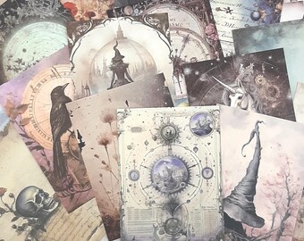 Gothic Junk Journal Paper, Celestial Background Papers, Vintage Gothic Ephemera for Art Journaling and Scrapbooking
