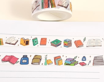 Bücher Washi Tape, Bücherstapel Washi Tape, Tagebuch und Planer Zubehör, Geschenk für Buchliebhaber, 10 m