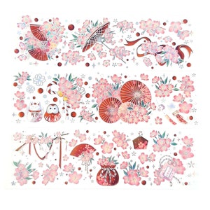 Cherry Blossom Sakura Sticker Blätter, Rosa Blüten Sticker, Sticker im japanischen Stil, Journal Sticker, 3 Bögen