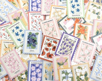 Floral Stamp Stickers,  Journal and Scrapbook Supplies, Planner and Diary Stickers, Crafting Stickers, 46 pcs