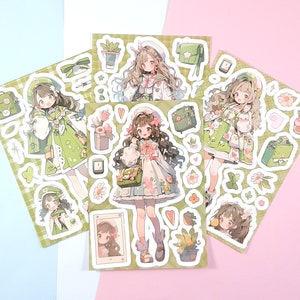 Kawaii Girl Sticker, Manga Anime Girl Sticker Set, Journaling Bedarf, Scrapbook Dekoration, 4 Bögen