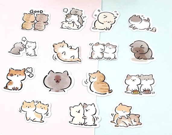 12 Sheets Glitter Cute Cat Cartoon Stickers for Photocards Collage