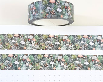 Mushroom Forest Washi Tape, Toadstool Washi Tape, Leaves Plants, Journal and Scrapbook Supplies, 10m
