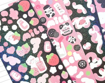 Kawaii Stickers, Korean Deco Stickers for Journals, Planners, and Scrapbooking, 4 Sheets