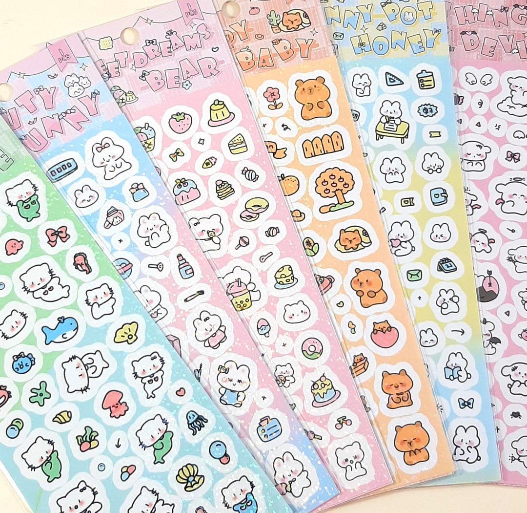 Kawaii Animal Sticker Sheets, Mini Korean Deco Stickers for Kpop ...