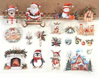 Christmas Stickers, Vintage Christmas Sticker Sheets for Journals, Planners & Scrapbooking, 2 pcs
