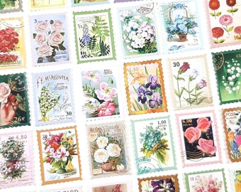 Floral Stamp Stickers, Vintage Style Flower Stickers, Journal and Planner Stickers, Junk Journal,  Scrapbooking, 15 pcs