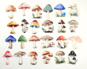 Mushroom Stickers, Toadstool Fungi Journal Stickers, Scrapbooking & Craft Supplies, 10 pcs
