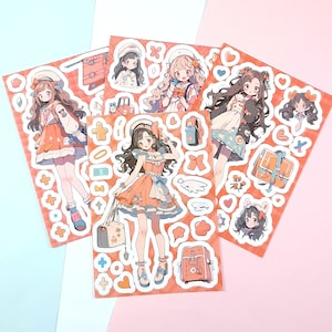 Kawaii Girl Sticker, Manga Anime Girl Sticker Set, Journaling Bedarf, Scrapbook Dekoration, 4 Bögen