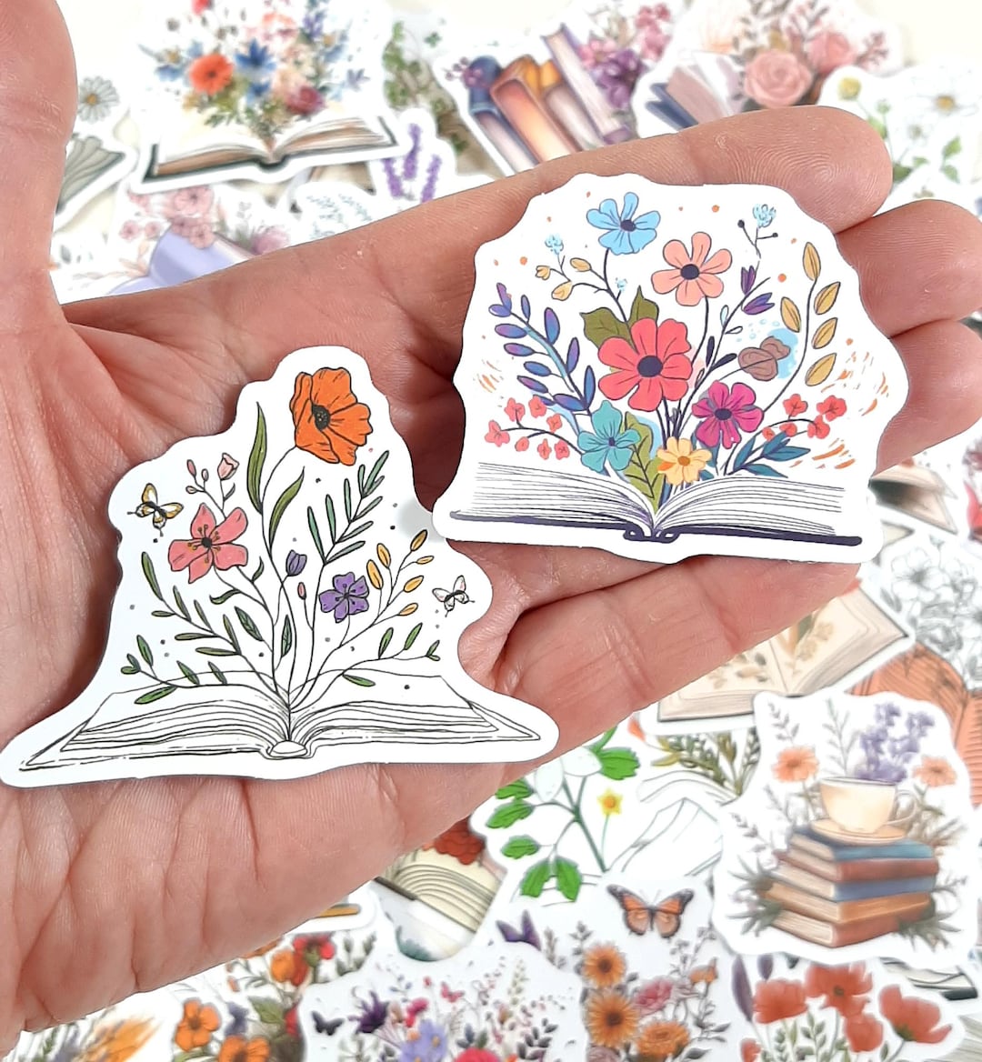 Sticker Book Decorations Book and Flower Stickers, Floral Book Stickers for Kindle ...