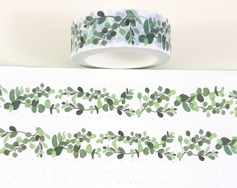 Eucalyptus Leaf Washi Tape, Plant Leaves Washi Tape, Wedding Scrapbook, Journal and Planner Decoration, Paper Crafts, 10m