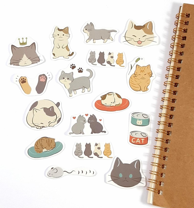 Cute Cat Stickers, Kawaii Cat Stickers for Journals & Scrapbooking, Planner Decoration, 45 pcs imagem 1
