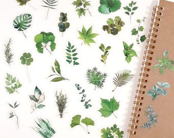 Leaf Stickers, Green Leaves Stickers, Foliage Stickers, Botanical Stickers, Junk Journal & Scrapbook Supplies, Craft Stickers