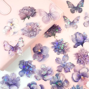 Lila Blumen Aufkleber, Floral Journal und Planer Aufkleber, Scrapbooking, Laptop und Telefon Dekoration