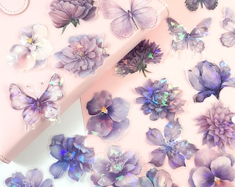 Purple Flower Stickers, Floral Journal and Planner Stickers, Scrapbooking, Laptop and Phone Decoration