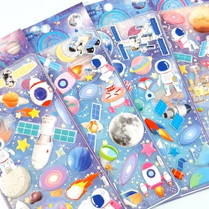 Stickers spatiaux 3D gonflés, Stickers astronautes mignons pour enfants, Stickers vaisseau spatial, Stickers fusée, 1 feuille