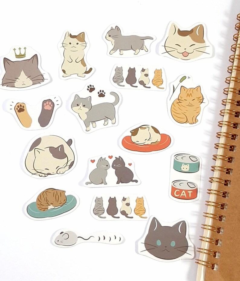 Cute Cat Stickers, Kawaii Cat Stickers for Journals & Scrapbooking, Planner Decoration, 45 pcs imagem 4