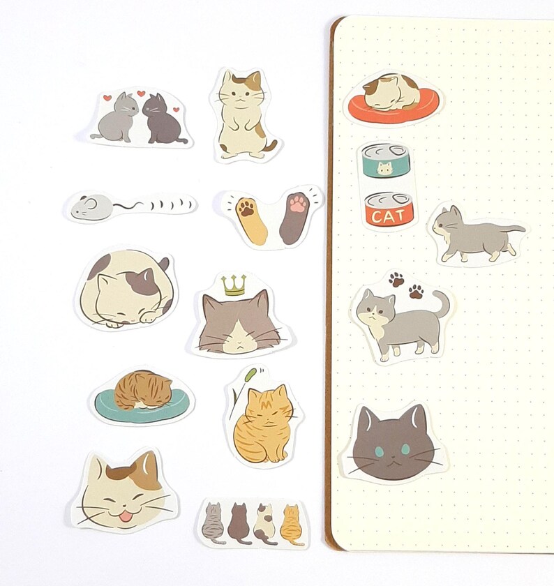 Cute Cat Stickers, Kawaii Cat Stickers for Journals & Scrapbooking, Planner Decoration, 45 pcs imagem 2