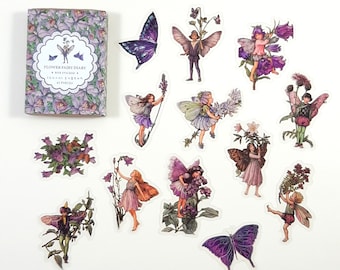 Flower Fairy Sticker Box, Purple Themed Vintage Style Fairy Decorative Stickers, Journal Stickers, Scrapbook Supplies, 45 pcs