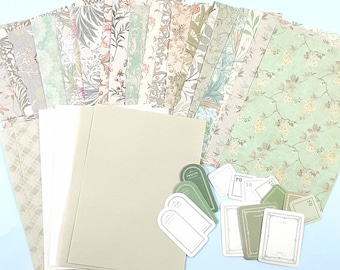 Vintage Floral Scrapbook Decorative Paper, Green Floral Ephemera for Journals, 40 pcs