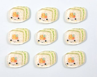 Kawaii Sushi Roll Cabochons, Kawaii Cabochon, Acrylic, Kawaii Crafts, Set of 5 / 10