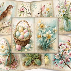 Vintage Easter Junk Journal Kit, Spring Printable Pages, Easter Ephemera, Digital Paper for Journaling & Scrapbooking