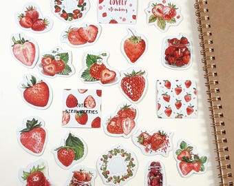 Strawberry Stickers, Summer Planner Scrapbook Stickers (46 pcs)