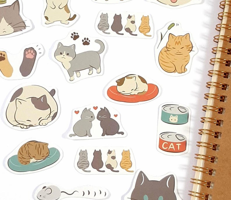 Cute Cat Stickers, Kawaii Cat Stickers for Journals & Scrapbooking, Planner Decoration, 45 pcs imagem 3