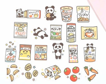 Kawaii Panda and Snacks Stickers, Journal and Scrapbook Supplies, Planner Deco Stickers, 40 pcs