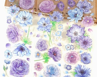 Purple Floral Sticker Sheets, Purple Flower Stickers for Journals, Planners & Scrapbooking, 3 pcs