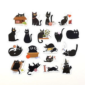 Schwarze Katze Aufkleber, Kawaii Katze Aufkleber, Journal und Scrapbook Zubehör, Planer Deco Aufkleber, 15stk