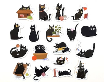 Black Cat Stickers, Kawaii Cat Stickers, Journal and Scrapbook Supplies, Planner Deco Stickers, 15pcs