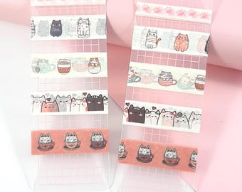 Kawaii Cat Washi Tape Samples, Cat Journal Tape, Planner Supplies, Scrapbook Decoration