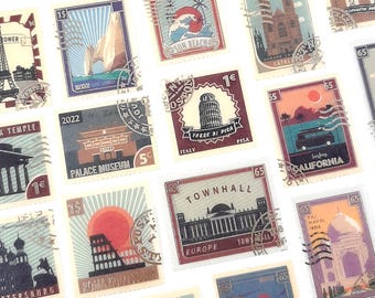 Travel Stickers, Retro Style Travel Stamp Stickers for Journals and Scrapbooking