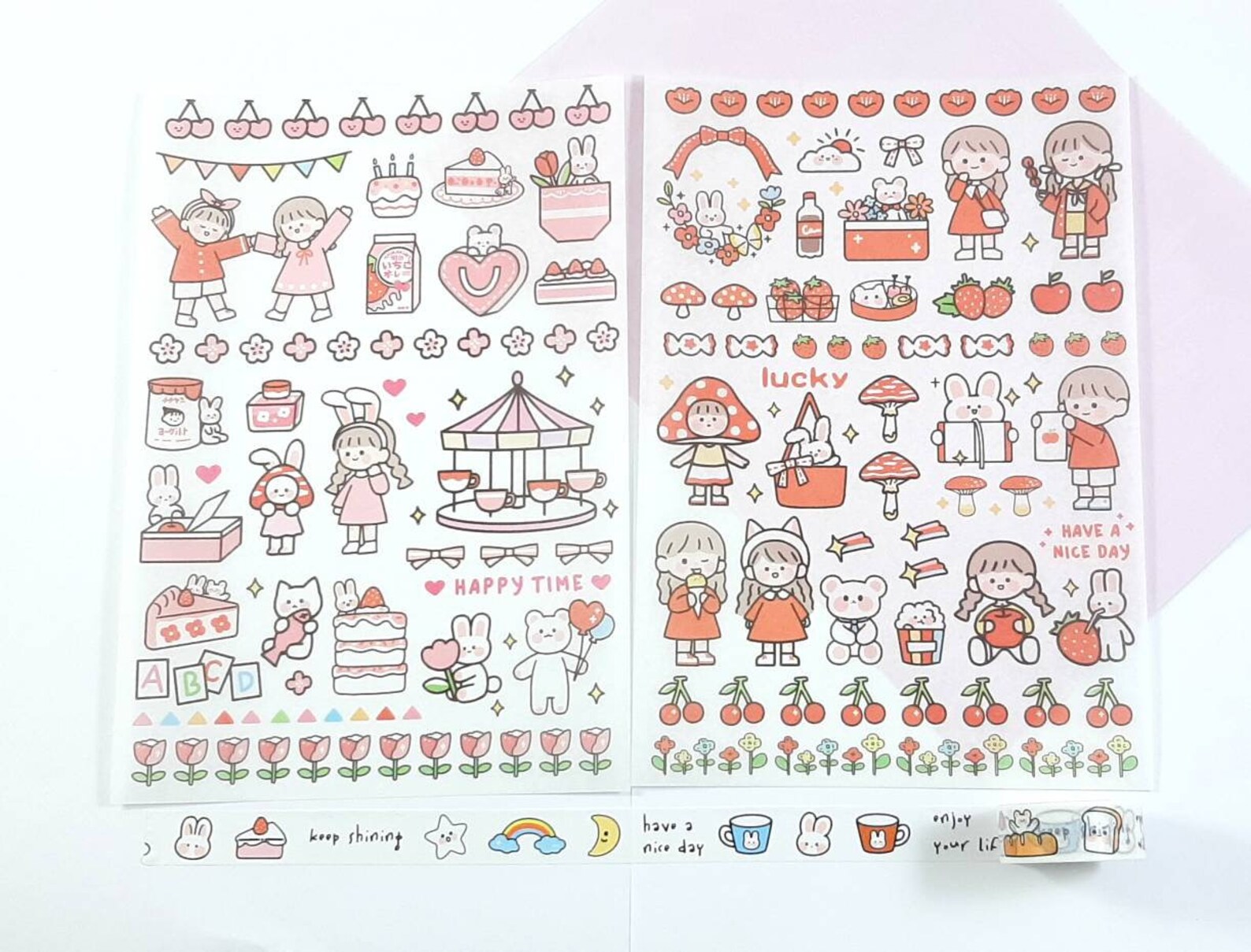 Cute Stickers And Washi Tape Set Kawaii Stickers Kawaii Etsy