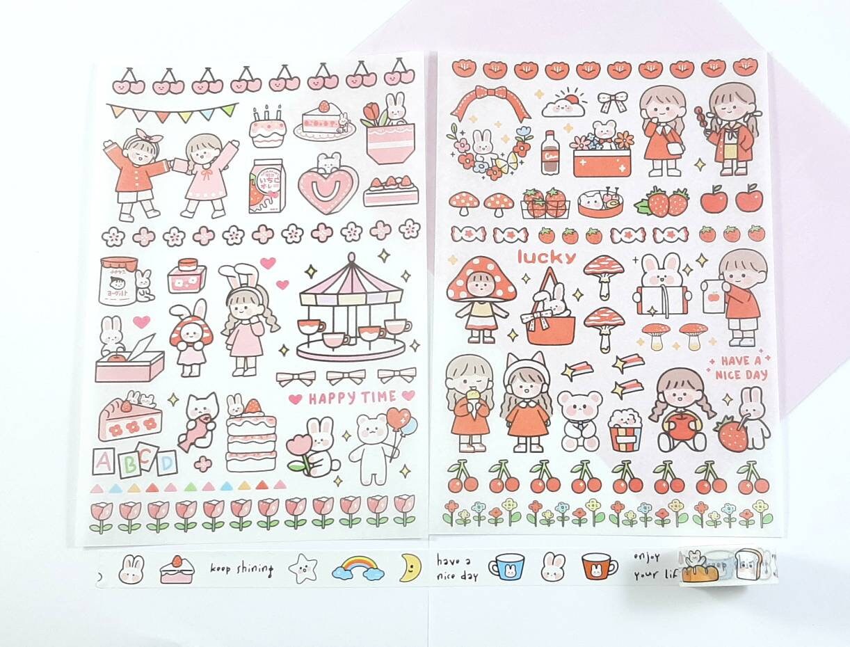 Cute Stickers and Washi Tape Set Kawaii Stickers Kawaii Etsy